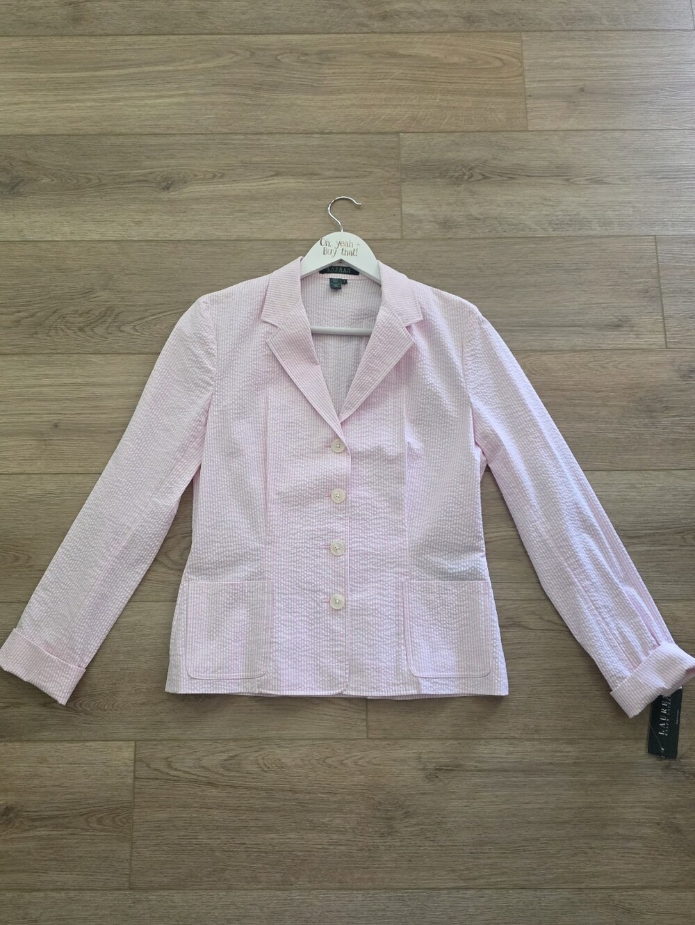 NEW Ralph Lauren  Seersucker Blazer Size 4 Pink White Pockets